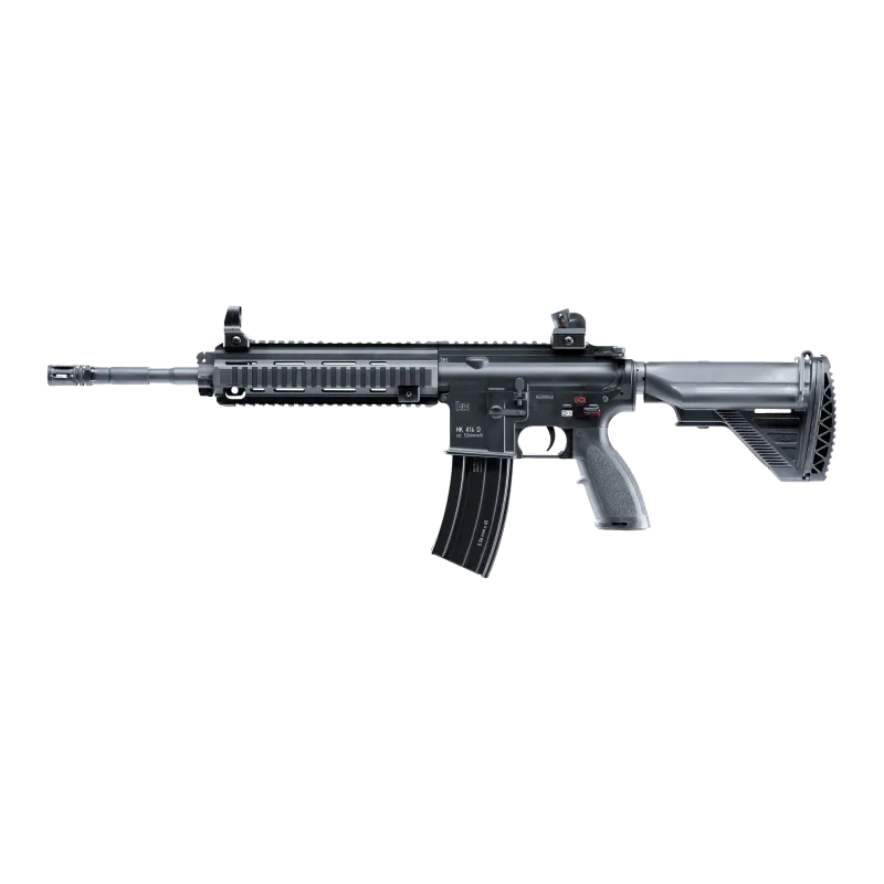 Réplique AEG Umarex HK416 D V2 Mosfet noire sous licence Heckler & Koch, vue de profil gauche