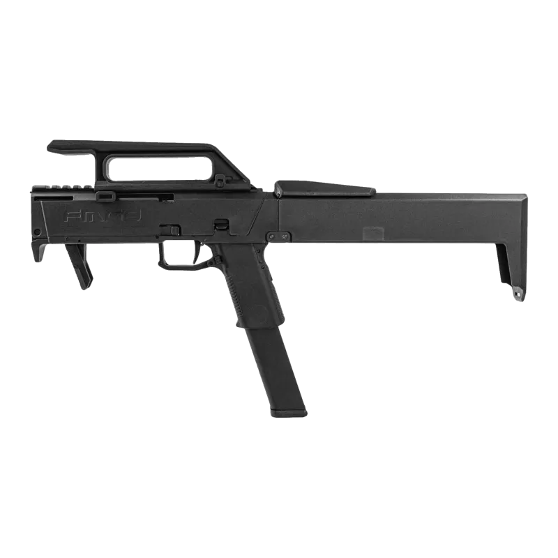 Poseidon FMG-9 Orion noir déplié, vue de profil côté gauche avec chargeur 50 billes
