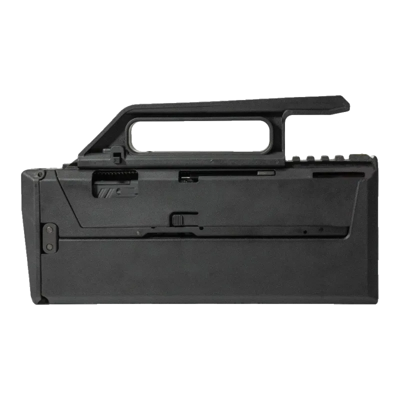 Poseidon FMG-9 Orion noir replié en forme de mallette, vue de profil