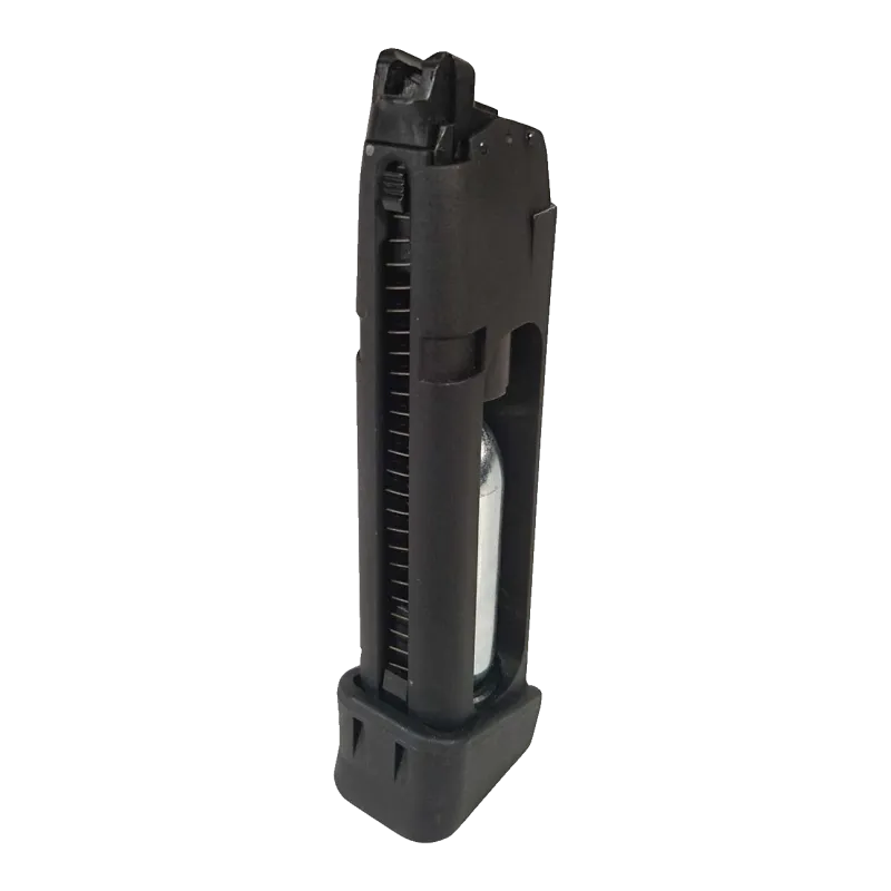 Chargeur CO2 10 g du Glock 19 Spartan MI, vue côté ressort et lèvres d'alimentation