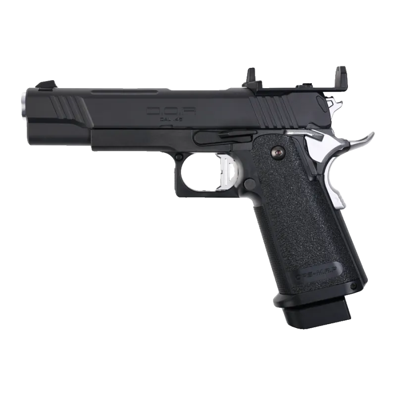 Tokyo Marui Hi-Capa 5.1 D.O.R. noir, profil gauche avec platine de montage point rouge
