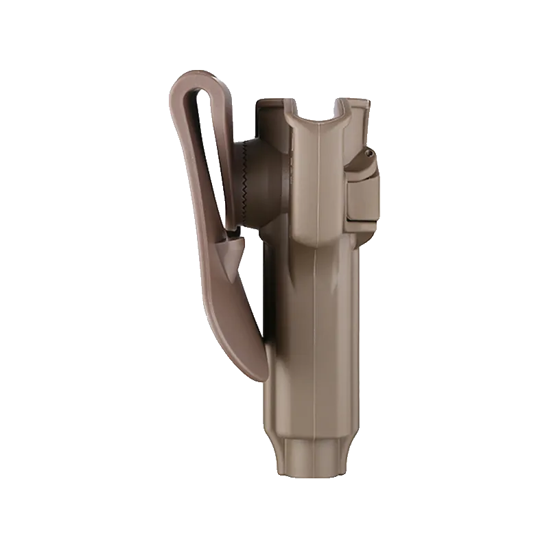 Holster Amomax Gen2 FDE pour Beretta 92 / M9, vue de profil avec palette et bouton de rétention