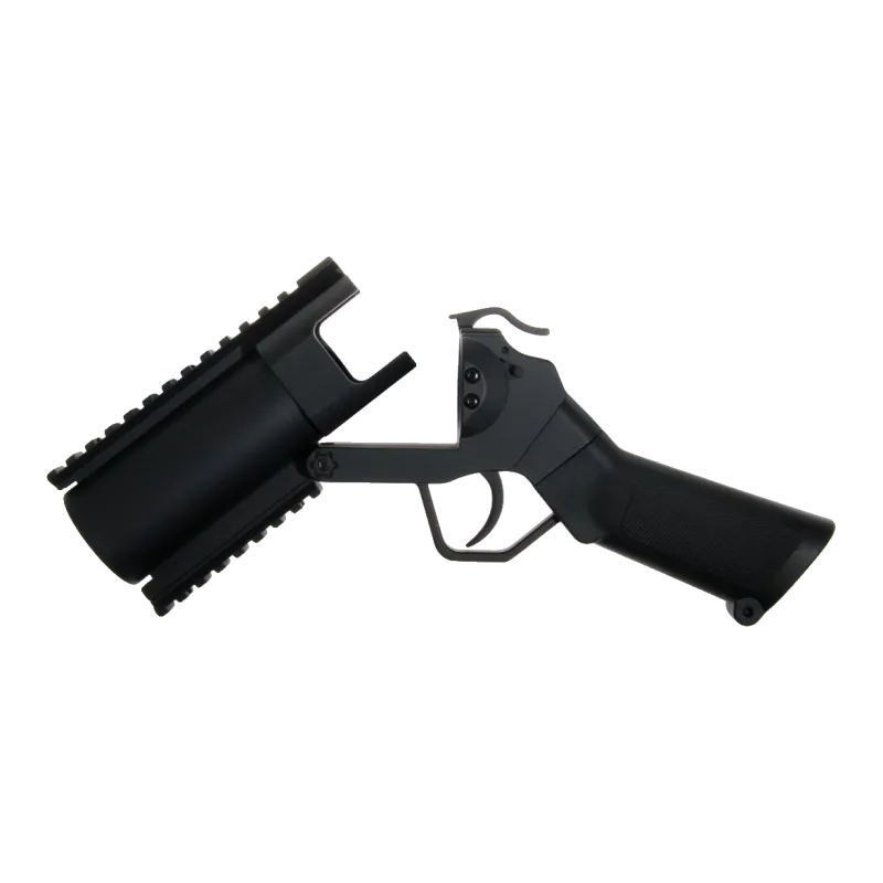 Lance-grenade CYMA M052 noir, canon basculé ouvert pour le chargement, vue de profil