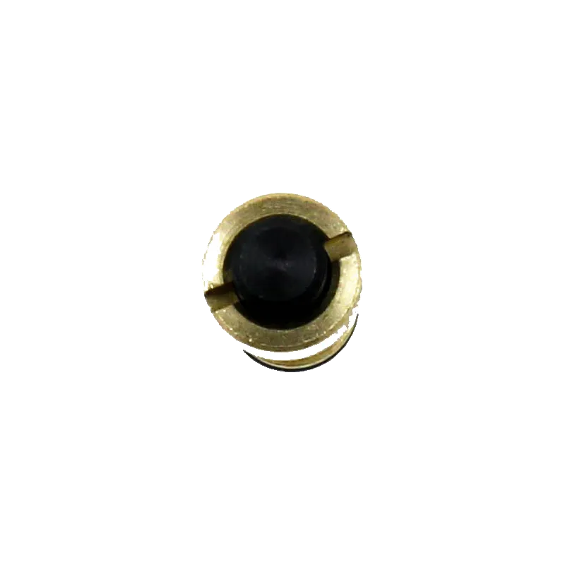 Valve de percussion gaz Modify Trinity, vue de bout, collerette fendue et tête noire du pointeau