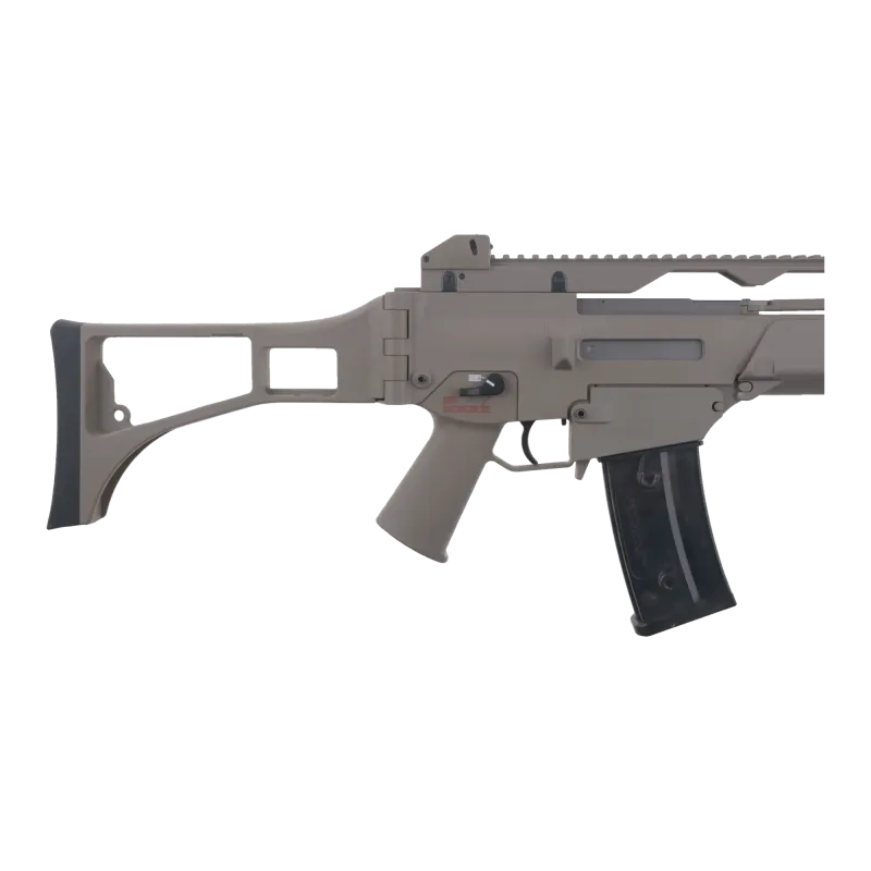 Specna Arms SA-G12 EBB tan, détail de la crosse, de la poignée et du chargeur