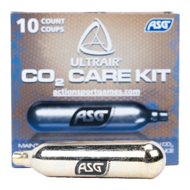 Pack ASG Ultrair CO2 Care Kit, vue de face avec une cartouche de CO2 12 g