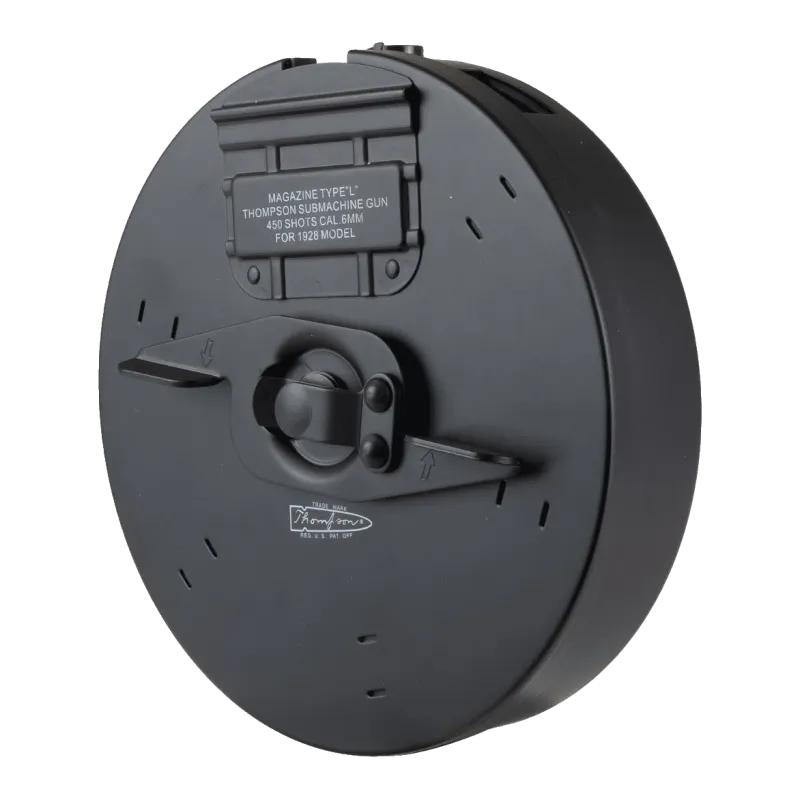Chargeur camembert Cybergun pour Thompson, plaque gravée 450 shots et logo Thompson