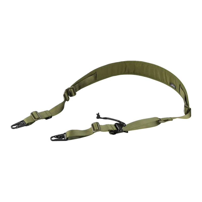 Sangle 2 points rembourrée Amomax vert OD, boucle à tirette et clips HK