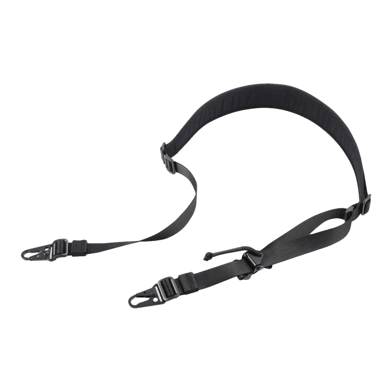 Sangle 2 points Amomax noire, épaulière rembourrée, tirette de réglage et clips HK