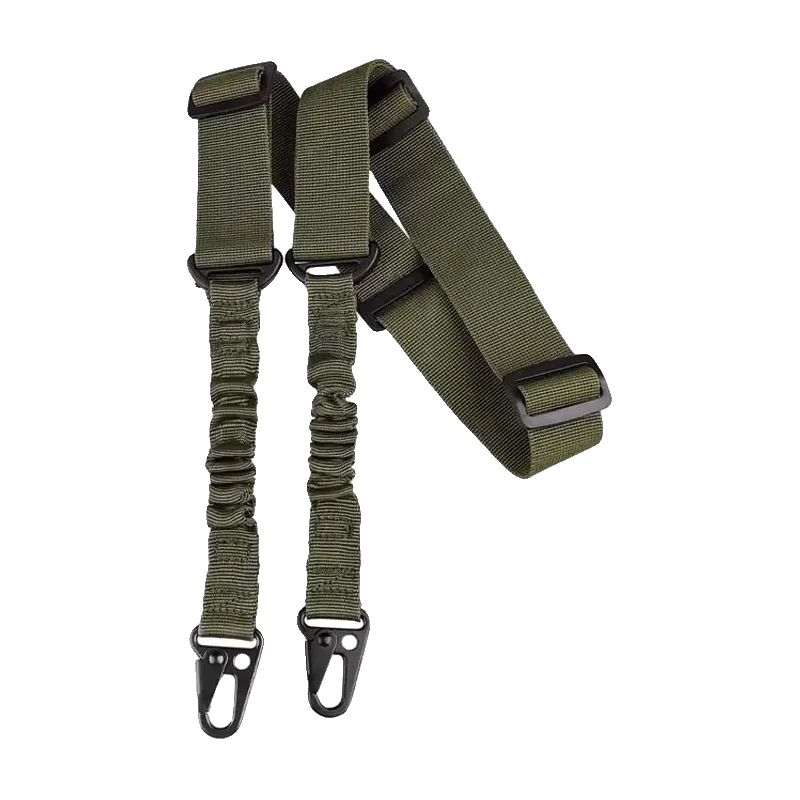 Sangle 2 points Tactical Ops vert OD dépliée, boucles de réglage et clips HK