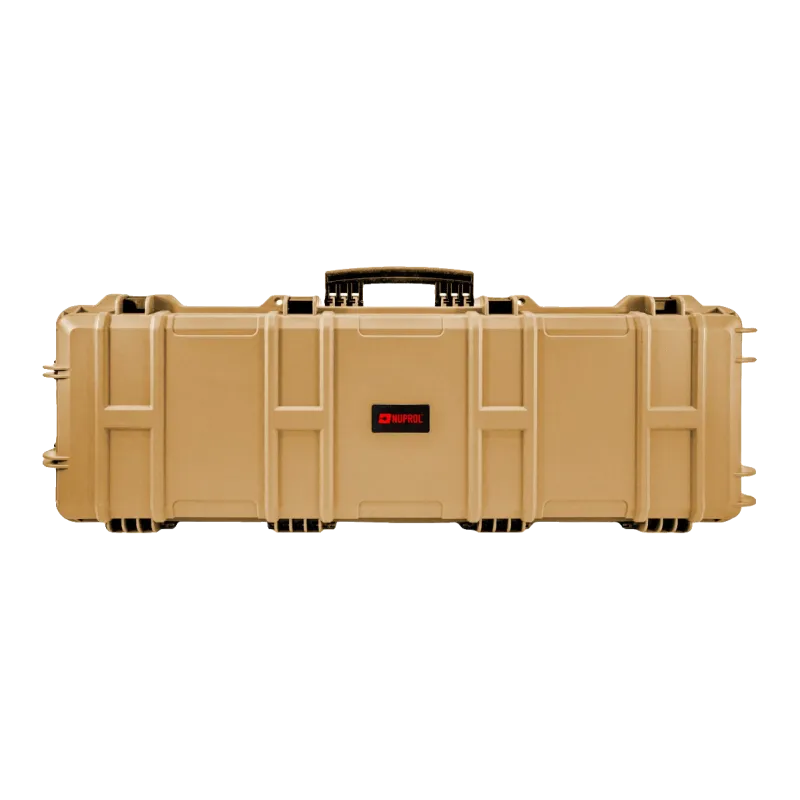 Mallette waterproof Nuprol IP67 tan, vue de face du couvercle avec logo Nuprol