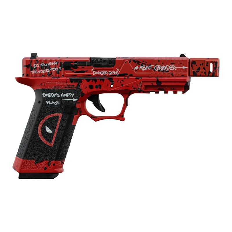 Pistolet GBB AW Custom VX7302 DP rouge et noir, profil droit, marquage AW Custom