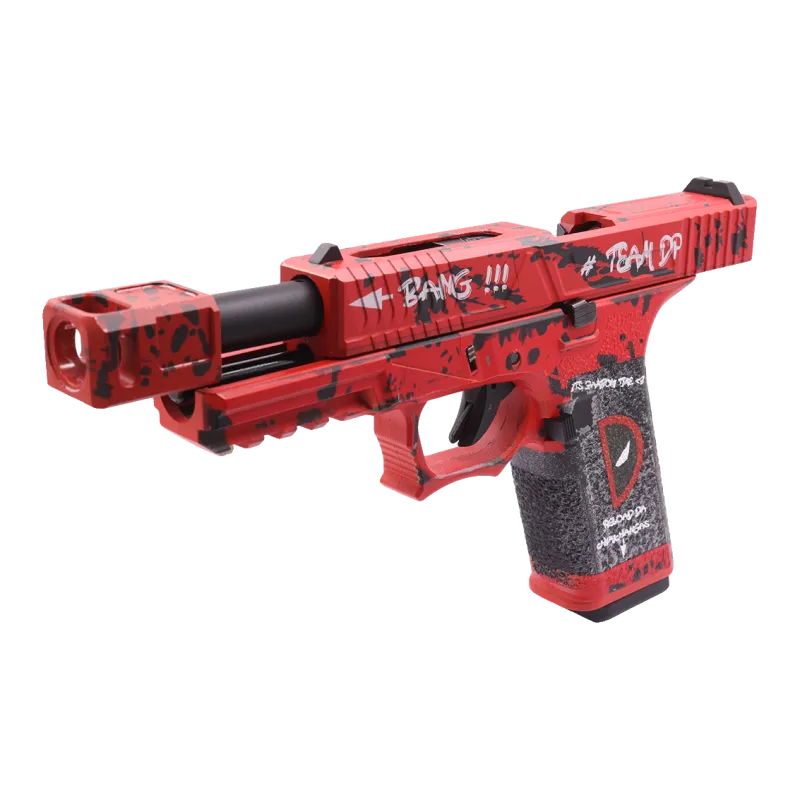 Pistolet GBB AW Custom VX7302 DP, culasse en arrière, vue 3/4 avant gauche