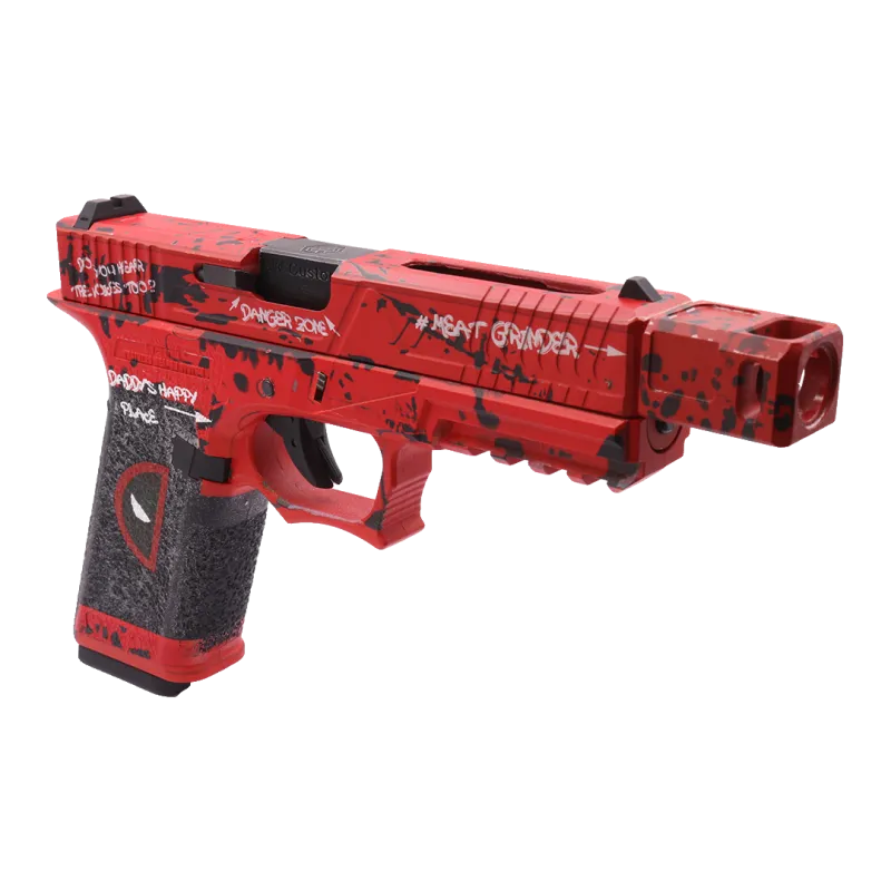 Pistolet GBB AW Custom VX7302 DP rouge et noir, vue 3/4 avant droite