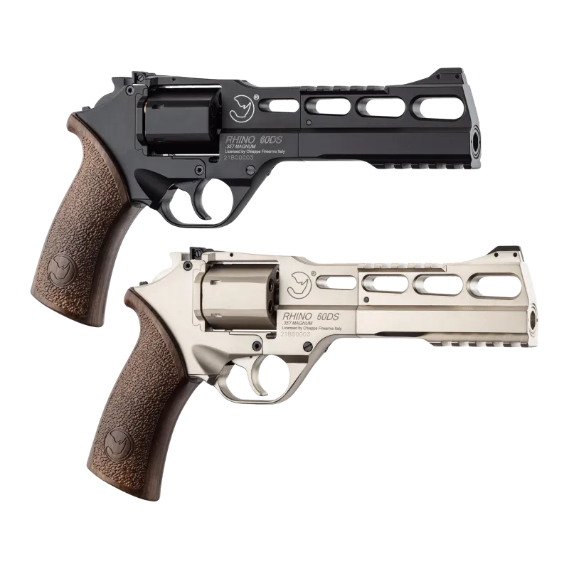 Revolver CO2 Chiappa Rhino 60DS en noir et en argent, côte à côte