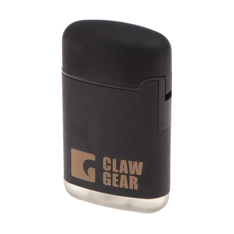 Briquet tempête Clawgear Mk.II noir fermé, vue de trois quarts côté charnière