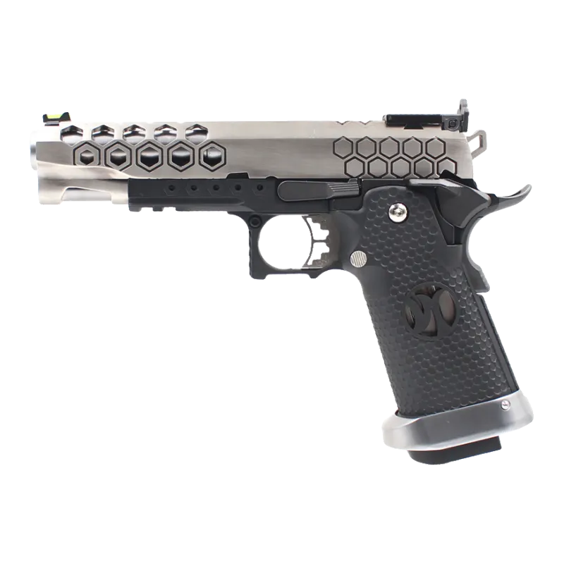 Pistolet GBB AW Custom HX2501 noir et argent, profil canon à gauche, photo fabricant