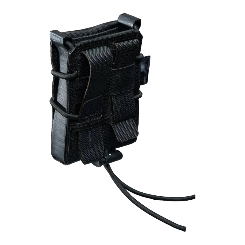 Poche porte-chargeur Templar's Gear FMR noire, vue de dos avec sangles MOLLE et stoppeur