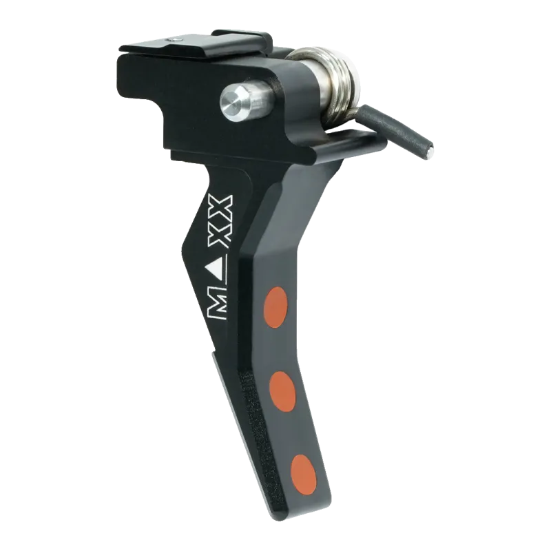 Détente Maxx Model Speed Advanced style B pour Scorpion EVO 3, face aux pastilles orange et axe inox