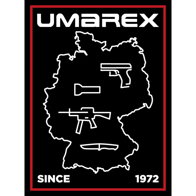 Visuel officiel Umarex du patch Since 1972 : logo UMAREX, carte d'Allemagne et pictogrammes blancs