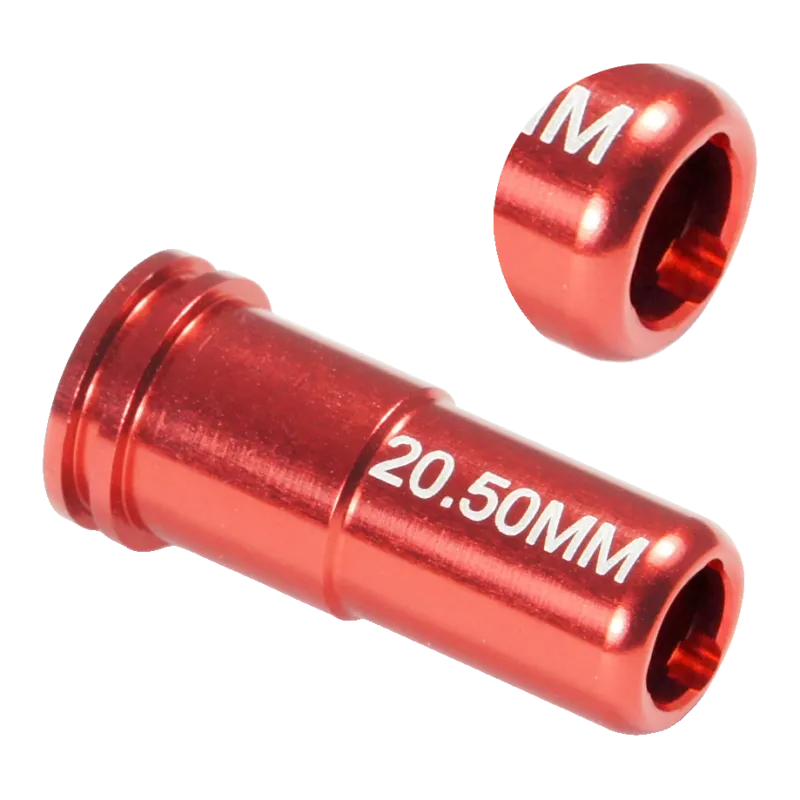 Nozzle Maxx Model 20,50 mm en aluminium CNC, vue inclinée et détail de la pointe avant
