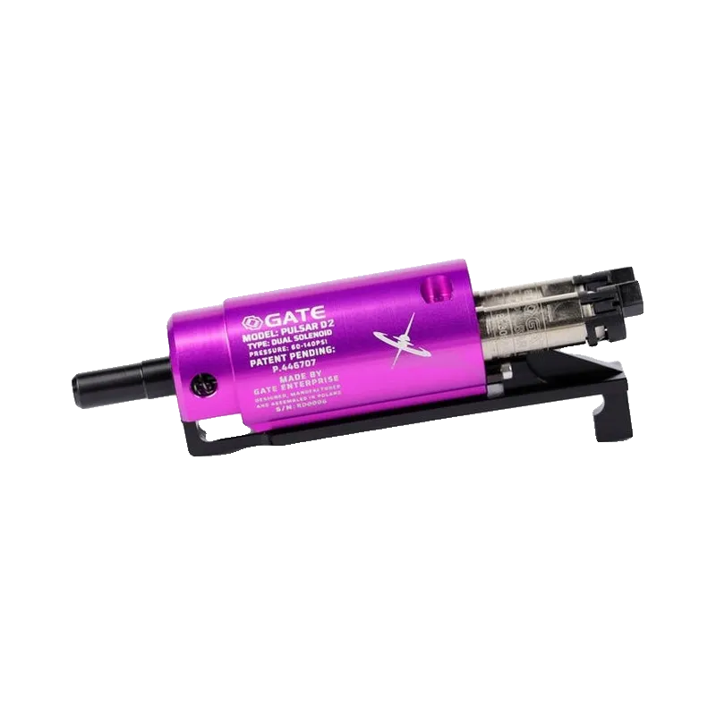 Moteur HPA Gate Pulsar D2 violet avec tappet plate V3, vue de profil et marquage du modèle