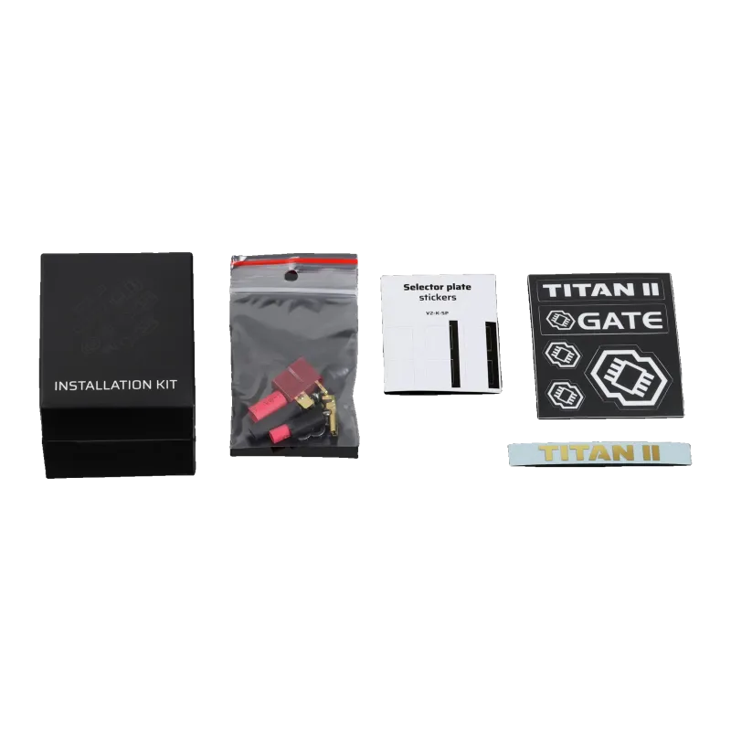 Kit d'installation du Gate Titan II : connecteurs, gaines, autocollants de sélecteur et patch