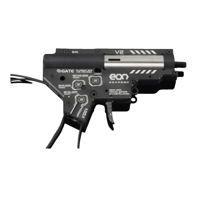 Gearbox Gate EON V2 avec Titan II Bluetooth, vue du côté gauche et câblage arrière