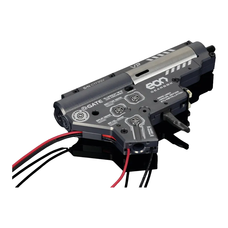 Gearbox Gate EON V2 vue de côté, coque gravée EON