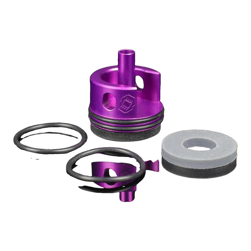 Contenu du kit Gate EON Protector rev.3 : tête de cylindre violette avec son bumper, second bumper gris et 2 joints toriques