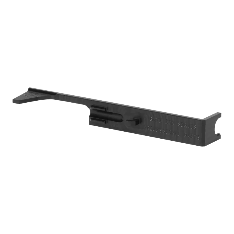Tappet plate Gate EON V2 noire, autre vue de la gravure Gate EON Series Professional Parts et des rainures de guidage