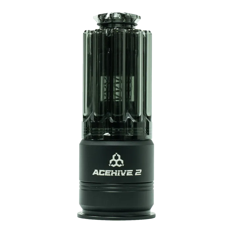 Grenade 40 mm Acetech AceHive 2 noire, vue de face avec marquage du culot