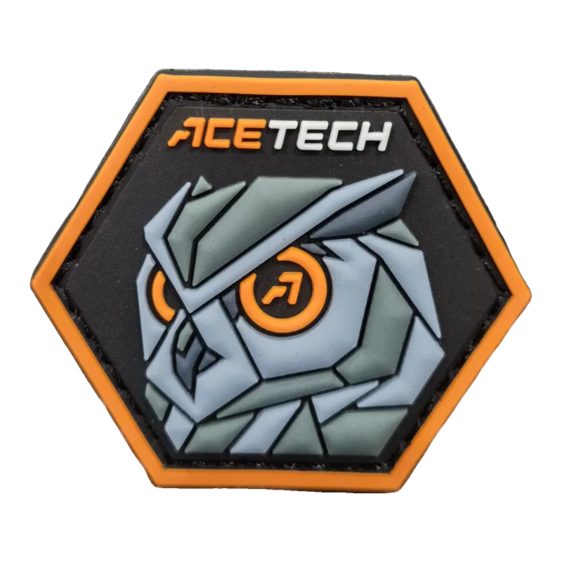 Acetech - Patch PVC hexagonal hibou - Noir et orange