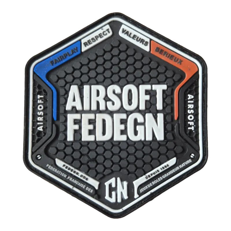 FEDEGN - Patch PVC hexagonal Airsoft FEDEGN - Noir, blanc, bleu et rouge