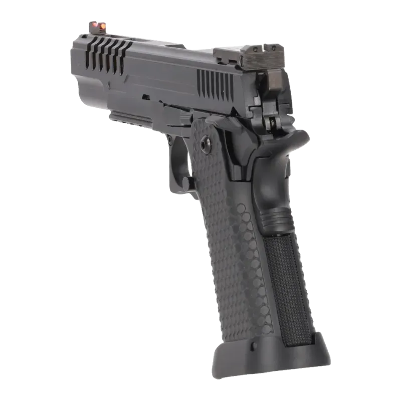 Pistolet GBB Specna Arms SA-VGP25 Vapor noir et or, vue de dessus arrière avec hausse et chien