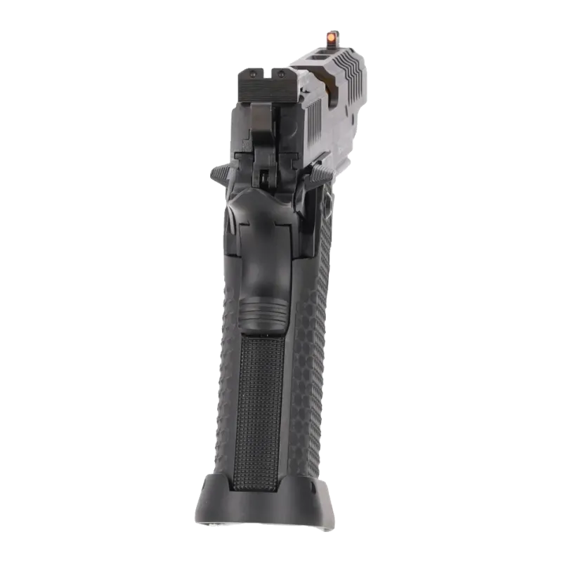 Pistolet GBB Specna Arms SA-VGP25 Vapor noir et or, vue arrière de la poignée alvéolée