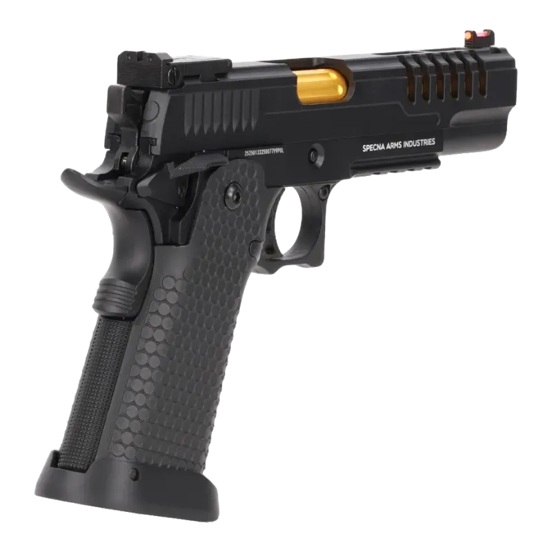 Pistolet GBB Specna Arms SA-VGP25 Vapor, vue arrière avec hausse et poignée alvéolée