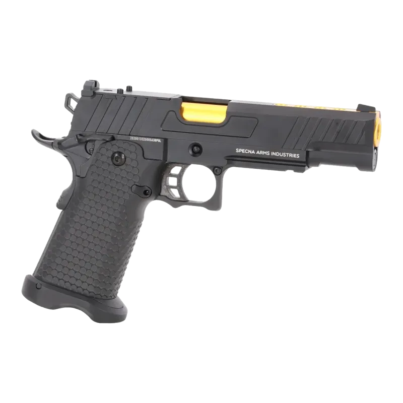 Pistolet GBB Specna Arms SA-VGP19 Vapor noir et or, trois-quarts avant côté droit