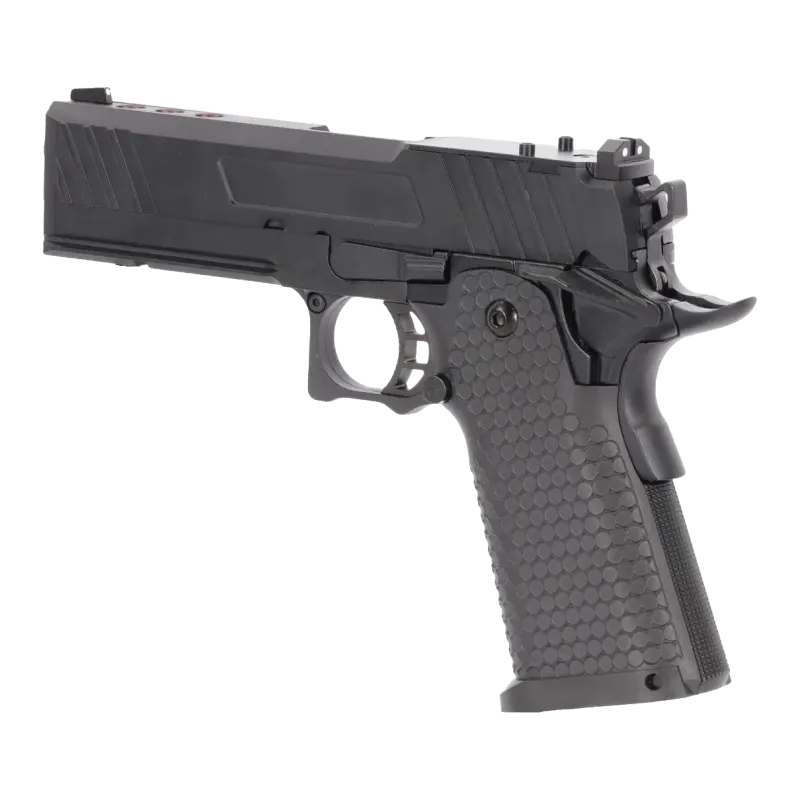 Specna Arms SA-VGP18 Vapor noir, pistolet Hi-Capa à gaz, vue de profil légèrement de face