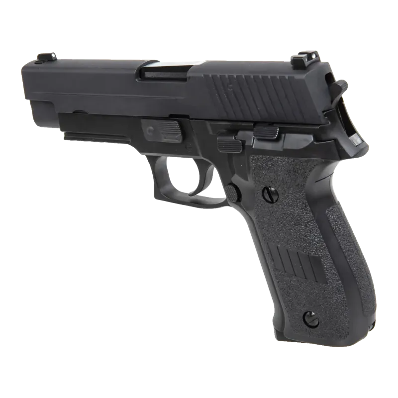 Pistolet GBB WE F226 avec rail noir, vue trois-quarts arrière gauche