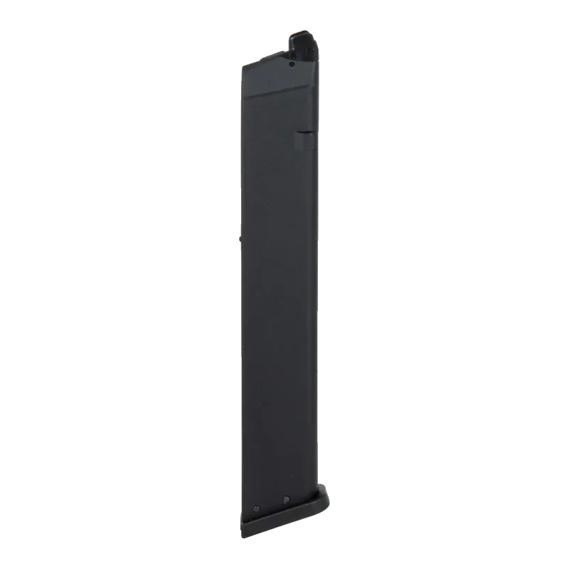 Chargeur gaz long KJ Works KP-17 50 billes noir, vue de face avec talon