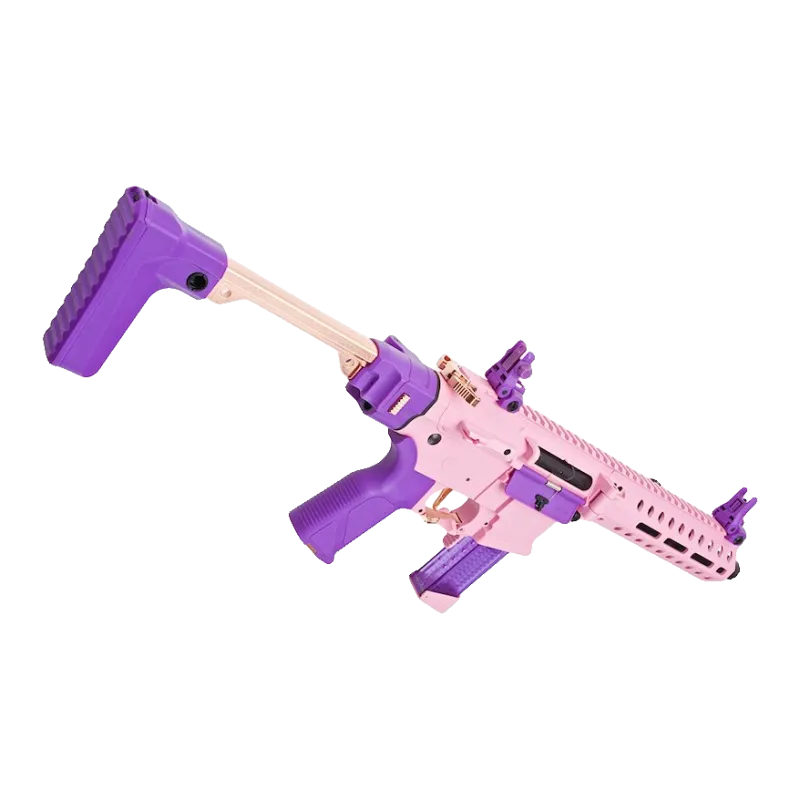 Réplique AEG G&G FAR 9 Rose, vue arrière gauche, crosse violette dépliée