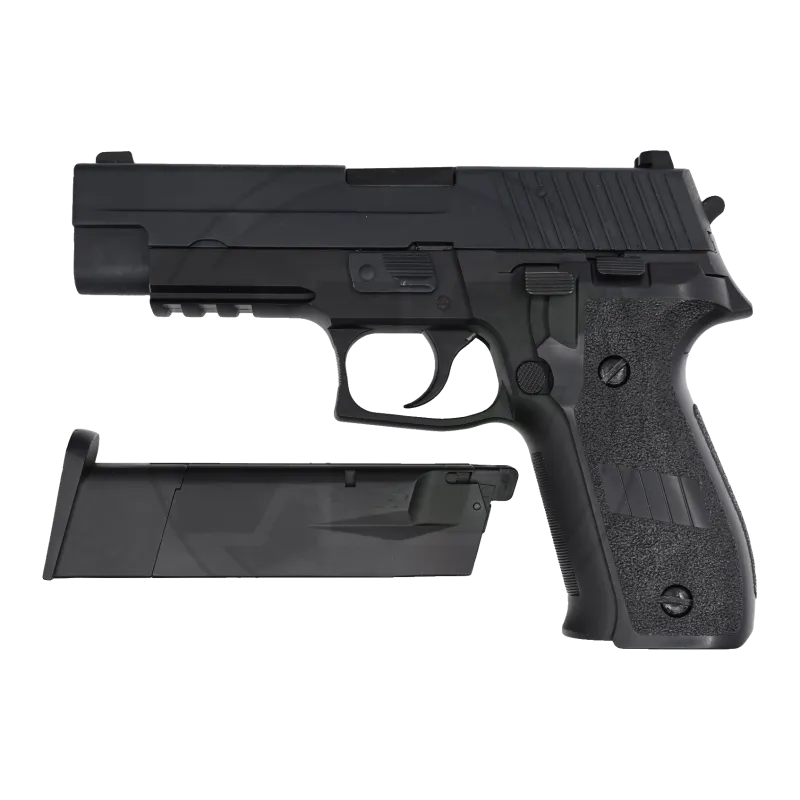 Pistolet GBB WE F226 rail noir, chargeur sorti, vue de profil gauche