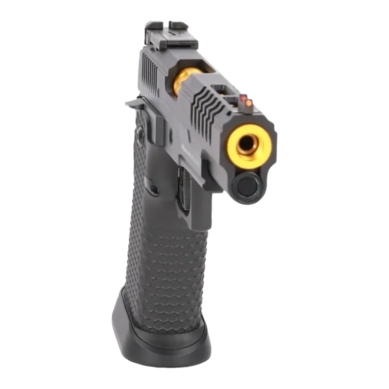 Pistolet GBB Specna Arms SA-VGP25 Vapor noir et or, vue de face avec bouche du canon doré