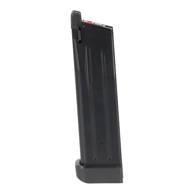 Chargeur CO2 Specna Arms 30 billes pour pistolet Vapor, noir, vue de face avec talon polymère agrandi