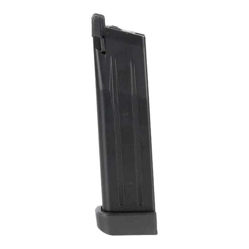 Chargeur gaz Specna Arms 30 billes pour pistolet Vapor, noir, vue de face avec talon polymère agrandi