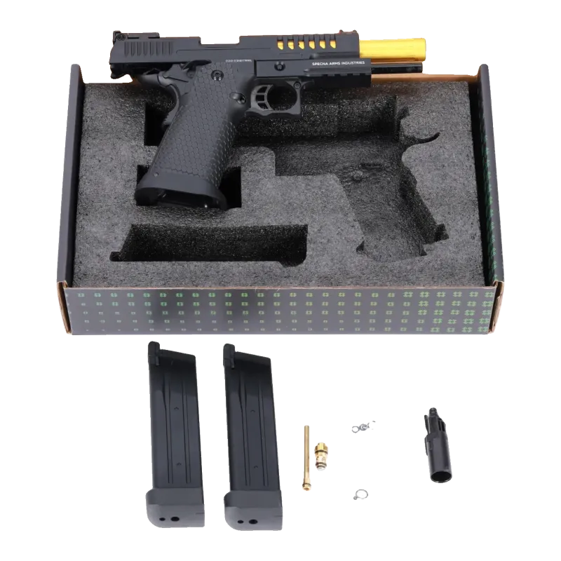 Contenu du coffret du Specna Arms SA-VGP25 Vapor : pistolet, 2 chargeurs, valves, joints et pièce de rechange