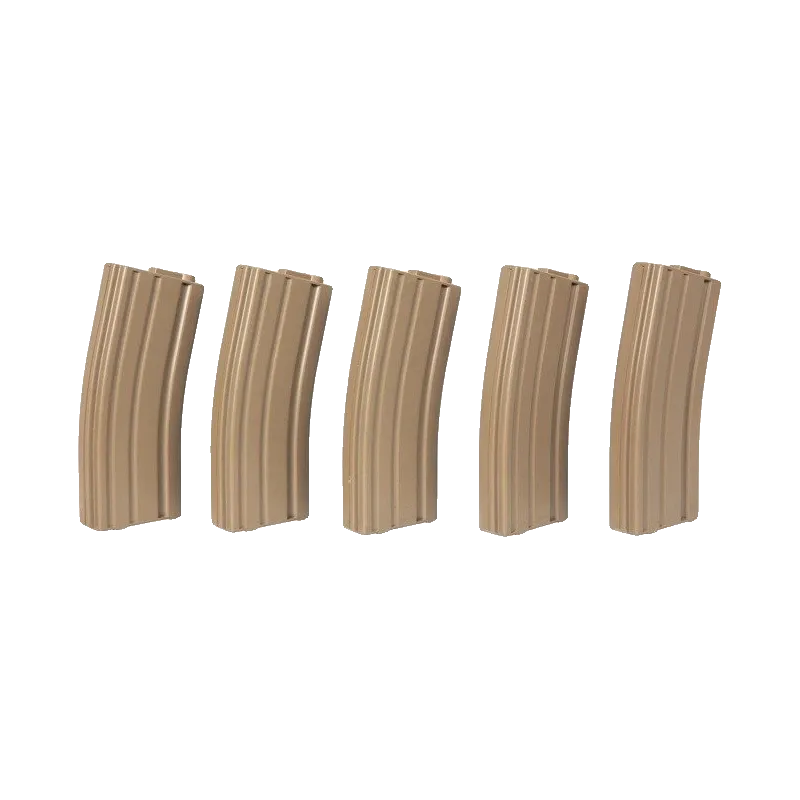 Lot de 5 chargeurs mid-cap M4 Specna Arms tan, vue de dos