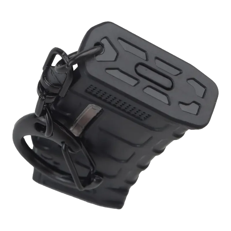 Embase du porte-clés chargeur PMAG noir vue de dessous avec attache à chaîne et clip noir