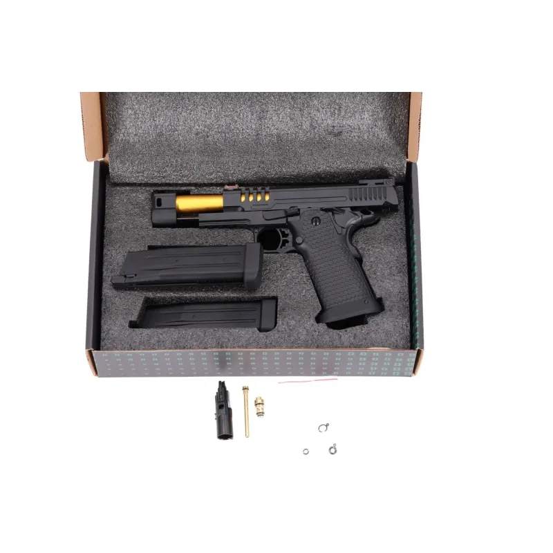 Contenu du coffret du Specna Arms SA-VGP23 Vapor : pistolet, 2 chargeurs, buse, valves et joints de rechange